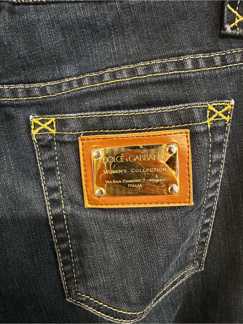 Dolce & Gabbana Womens Dark Blue Denim Jeans with Gold Plaque